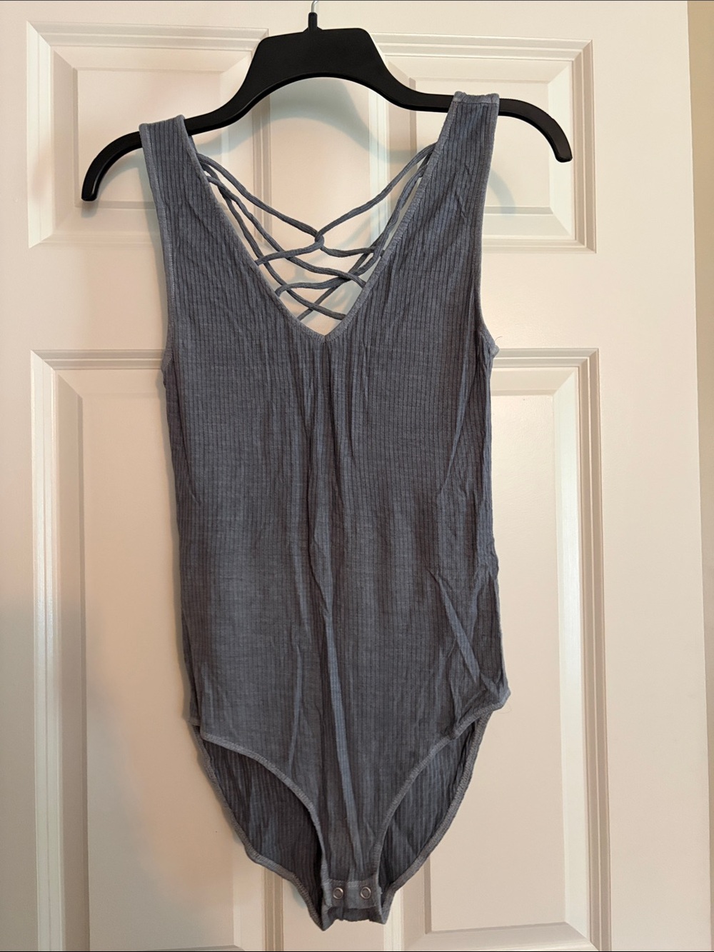 American Eagle Outfitters Ribbed Lace-Back Sleeveless Bodysuit - Gray